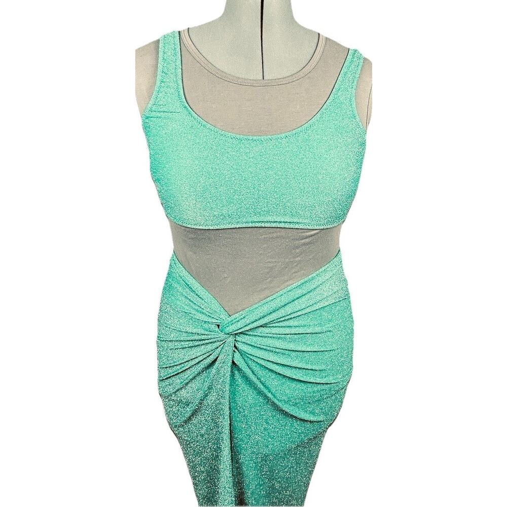 Mermaidcore Aqua Glitter Swim Set Sarong Skirt Cover Up Beach Resort Festival - Picture 3 of 16